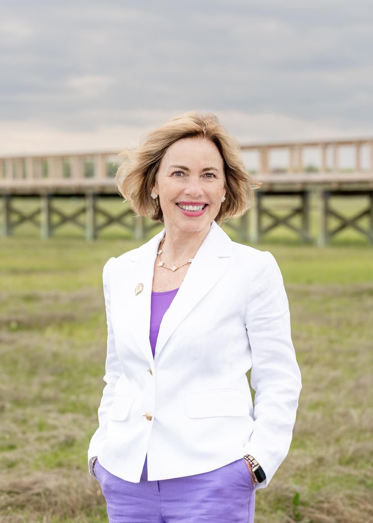 Lisa Parenteau on a boardwalk on Cape Cod