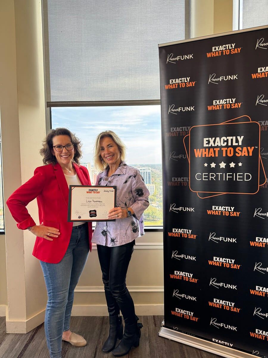 Lisa Parenteau receiving her Exactly What To Say certification