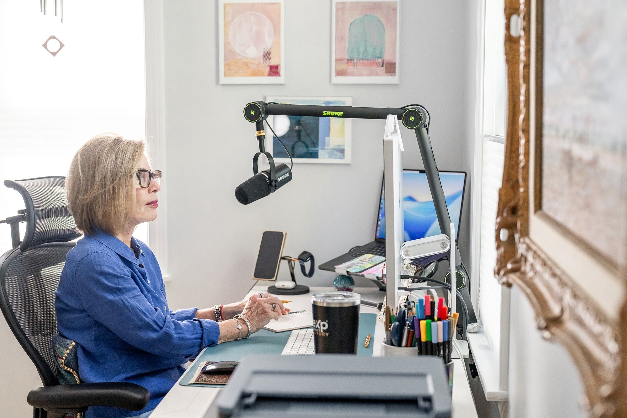 Lisa Parenteau recording an episode of Lifting Others As We Rise